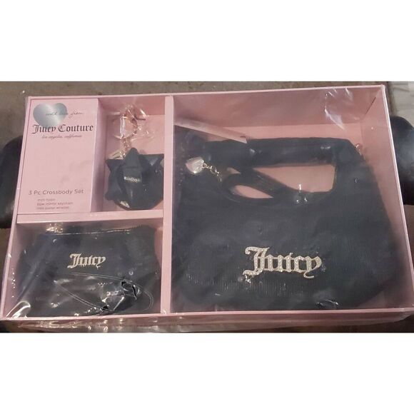 NWT~JUICY COUTURE Boxed 3 Pc. Black Sequin Crossbody Bag Set~$99 Retail Value - Picture 1 of 6
